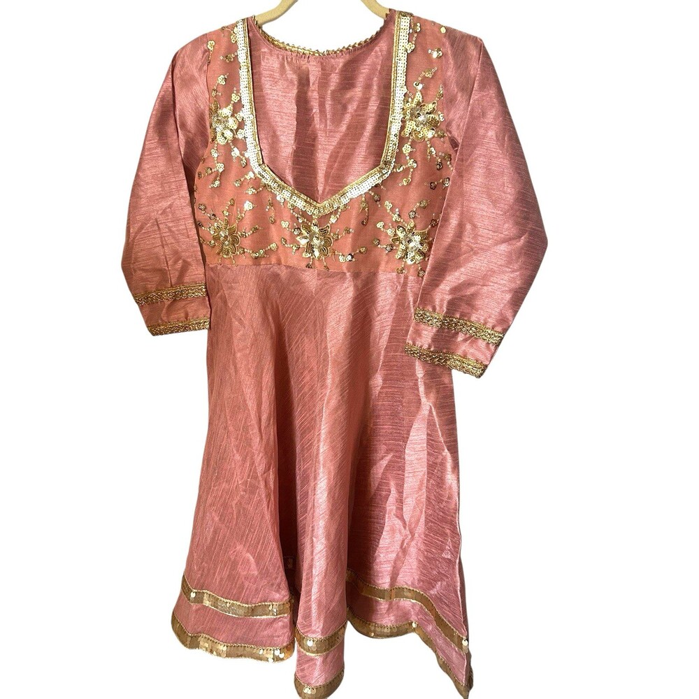 Riyaz Sahaab Pakistan India Gold Beaded Sequins  Mauve Junior Dress Size 10-12 - Picture 3 of 8